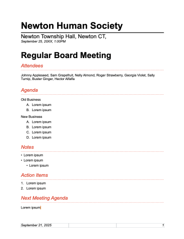 Bold Meeting Minutes Template for Pages
